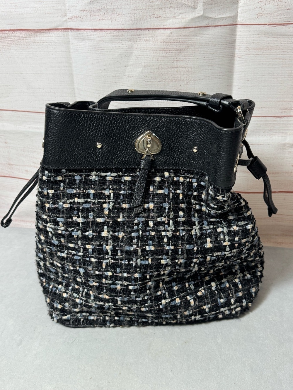 Kate Spade New York Marti Tweed Bucket Shoulder Bag Designer Classic